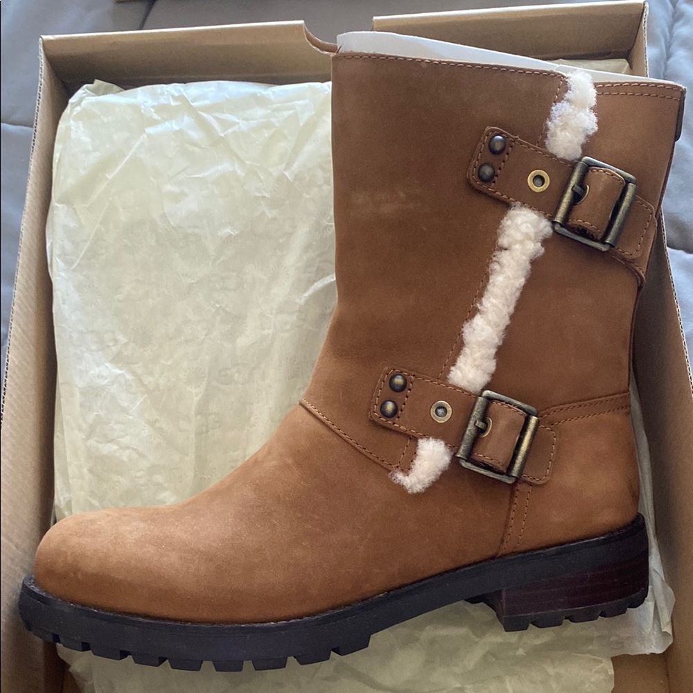 Women's Brown Shearling Buckle Boots